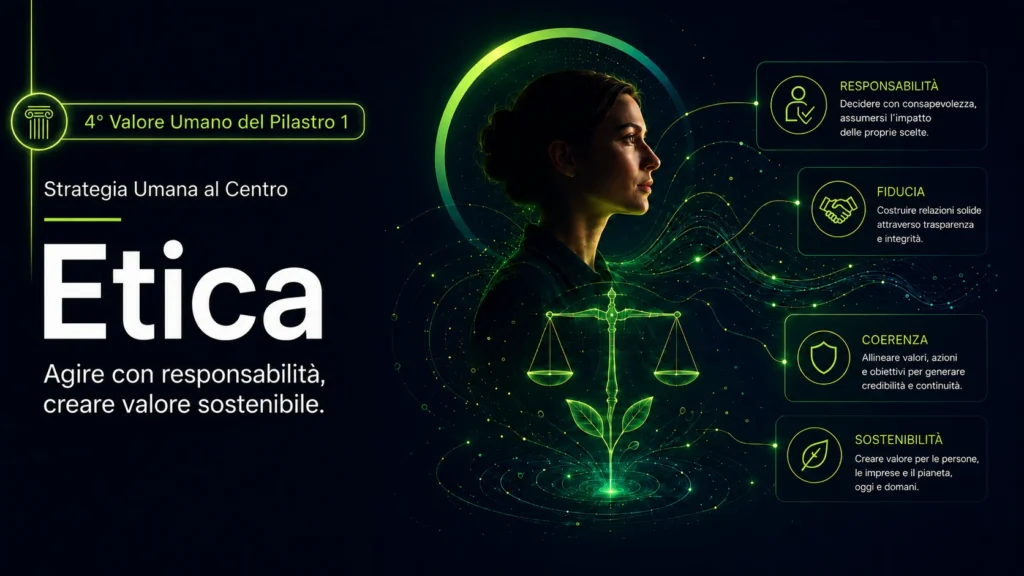 Etica: il valore umano che impedisce all’AI di diventare solo efficienza senza responsabilità | Metodo HumanAIzed Marketing – Valori Pilastro 1