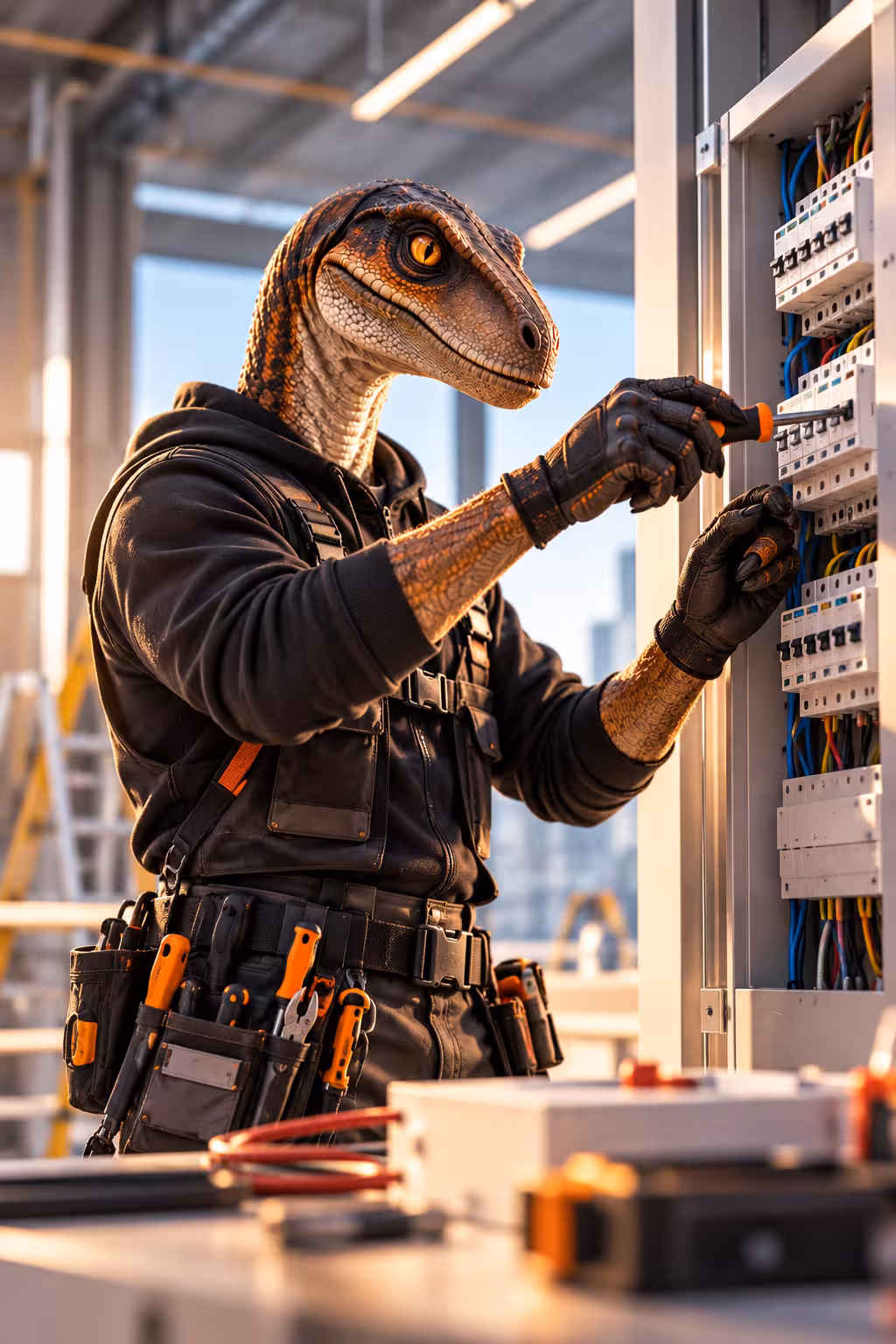 Raptor installatore al lavoro su un quadro elettrico